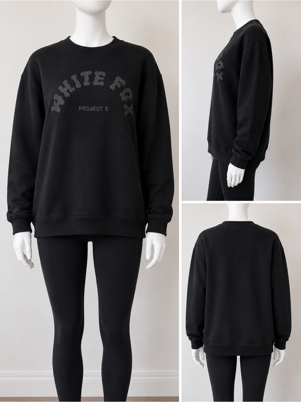 White Fox Project 5 Logo Crewneck Sweatshirt - Black Sz XL